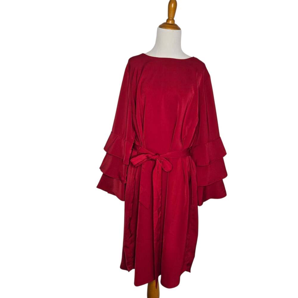 Eloquii Belted Shift Dress Red Tiered Bell Sleeves Holidays Women 18